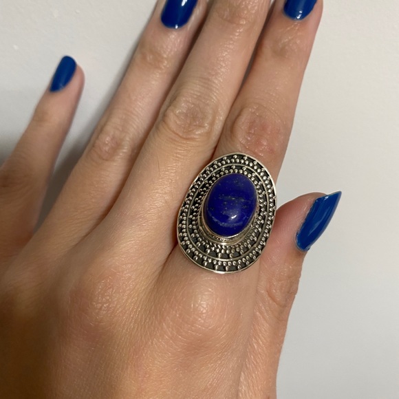 Vintage Balinese Lapis Lazuli Sterling Silver Ring - Picture 5 of 7